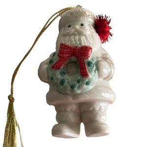 Lenox Christmas Santa Claus Ornament Red Tinsel ball Pom-Pom Red Cardinal